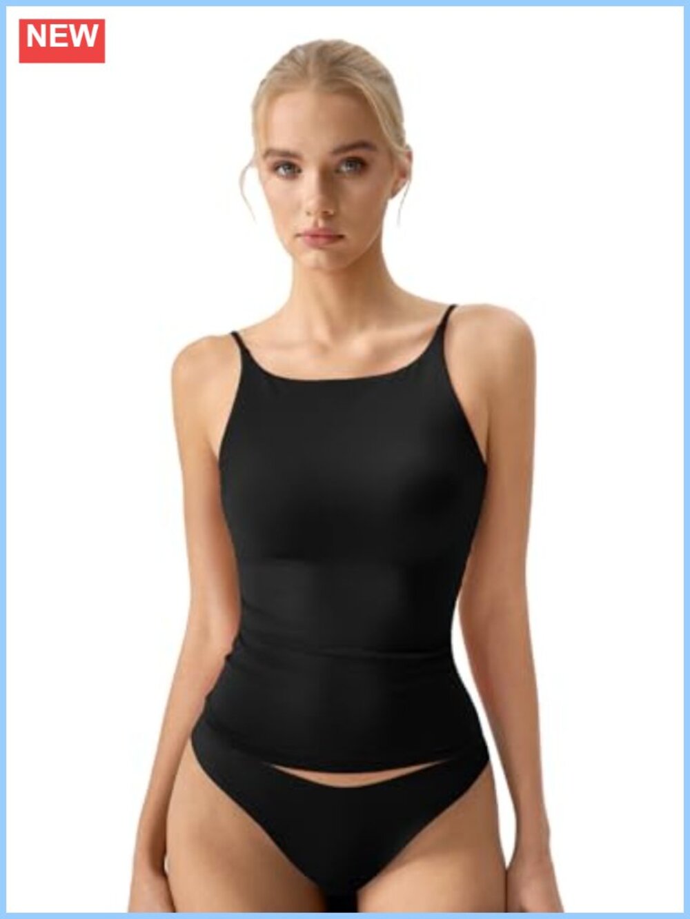 Double Lined Tank Top Boat Neck Adjustable Spaghetti Strap Camisole